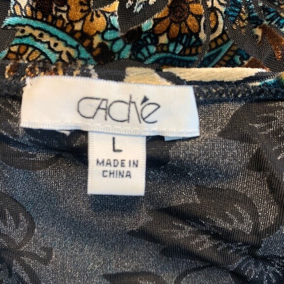 Cache Womens Size Large Multicolor Floral Velvet Embellished Stretch Blouse - Picture 4 of 6